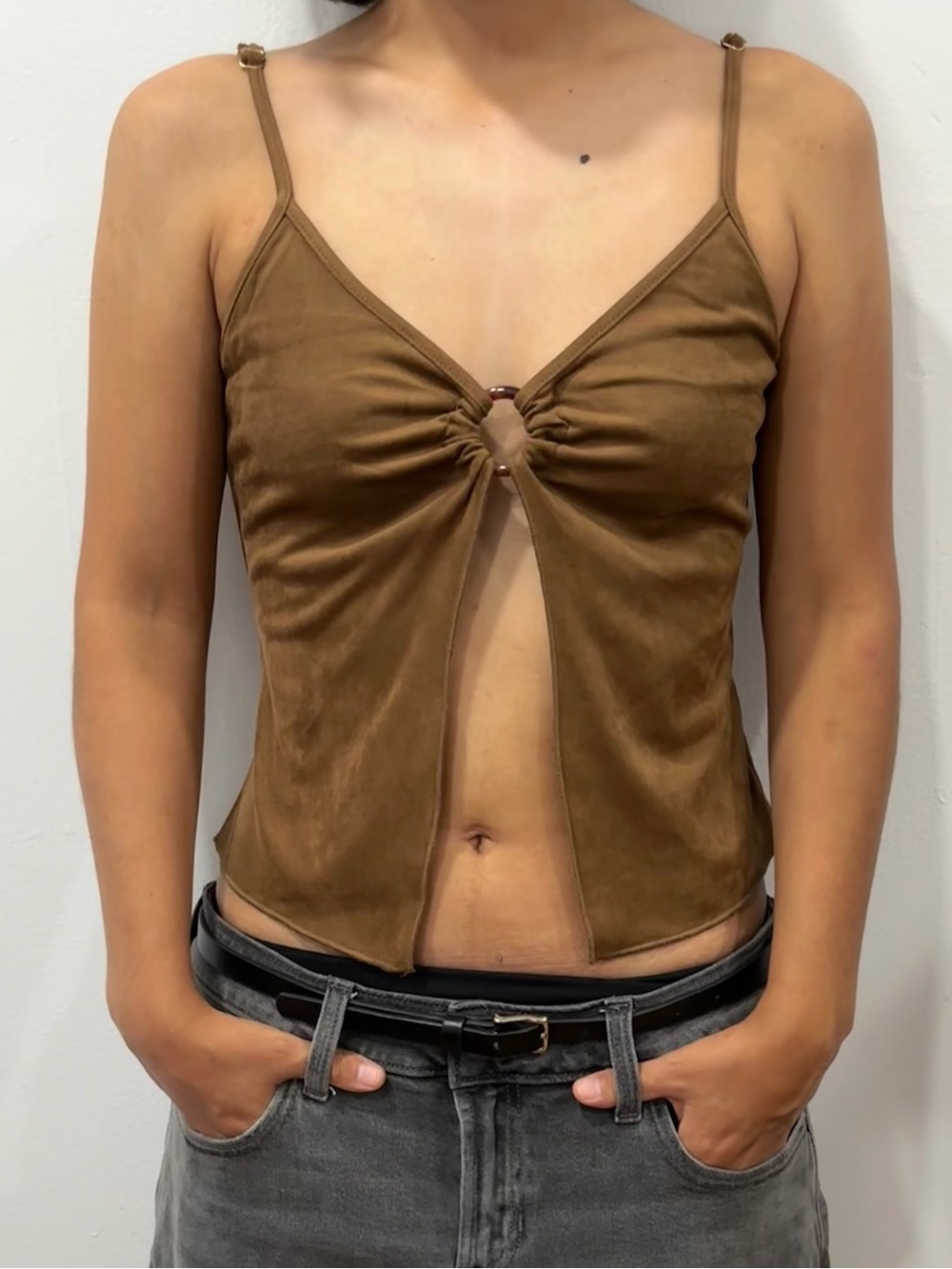 y2k Brown Twist-Front Spaghetti Strap Tank Top
